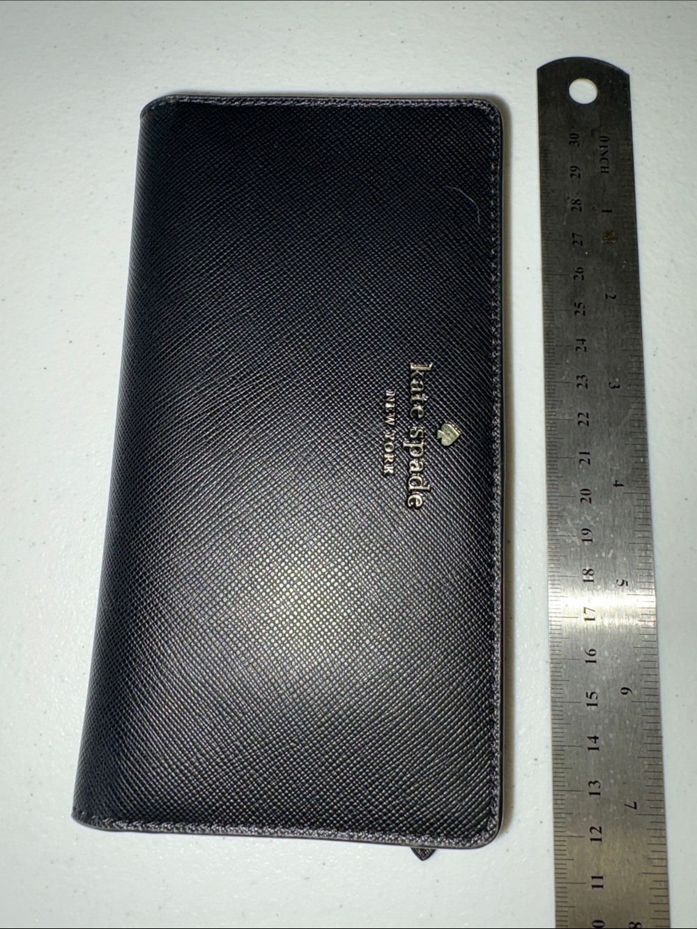 kate spade black leather continental wallet with gold logo #0050